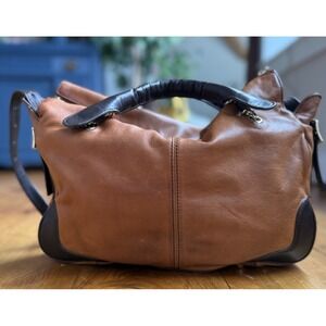 J.Crew Brompton Leather Satchel Cognac Brown Purse Two Toned Shoulder/Hand Bag